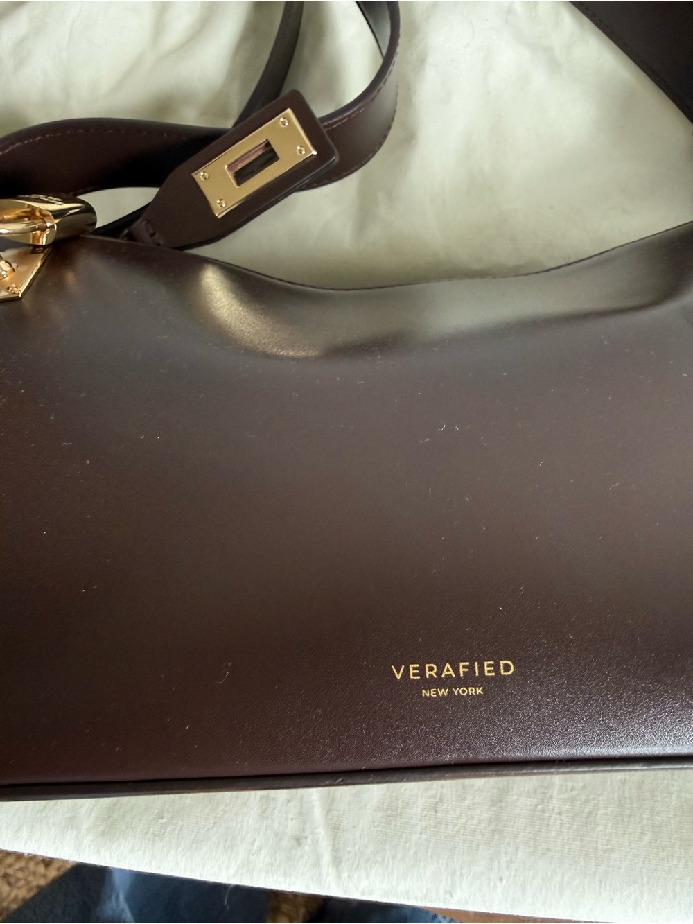 Verafied Gold Chocolate Hobo Bag, smooth leather. With crossbody extension - Picture 6 of 7